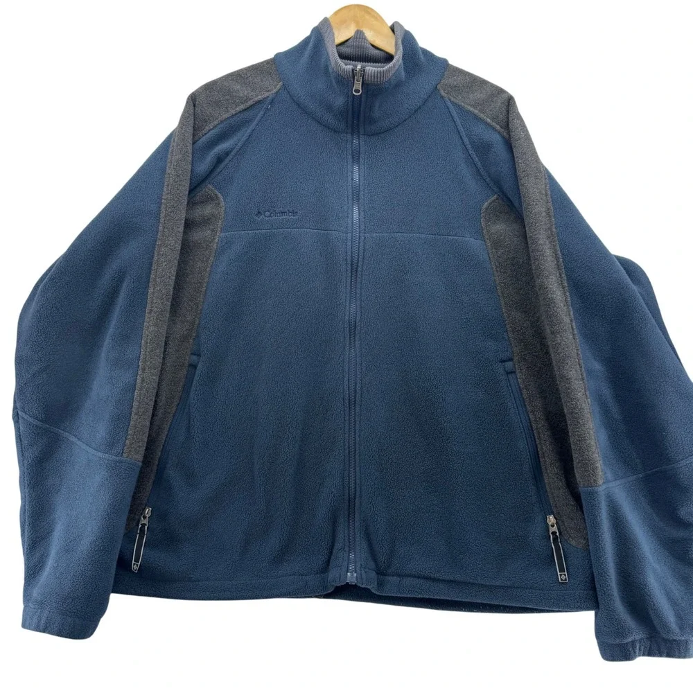Columbia Mens XL Core Interchange Fleece Jacket Blue Gray Full Zip Outerwear